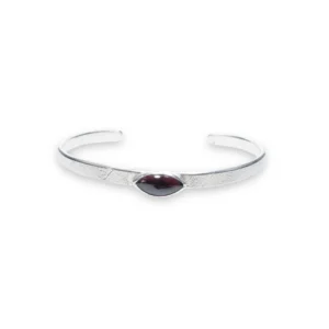 Sterling silver and 14 x 7mm Garnet Bangle with leaf band